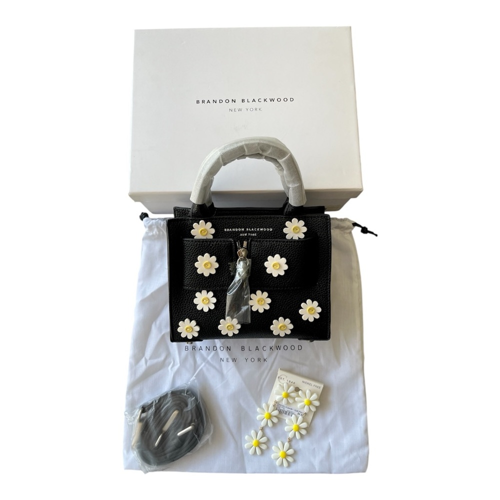 Brandon Blackwood Black and White Daisy Satchel - Picture 3 of 9